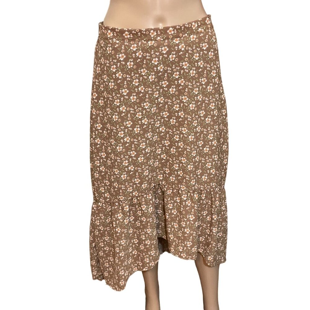 Originality Floral Brown High Low Skirt Size Large